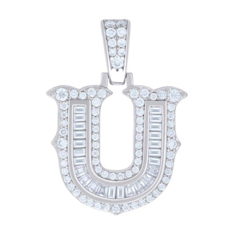 925 Silver Pendant "U" Moissanite 0.61Ct, Baguette