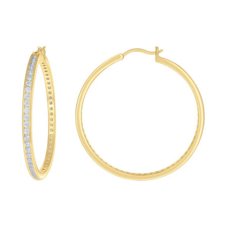925 Sterling Silver Cz Hoop Earrings 3mm-44