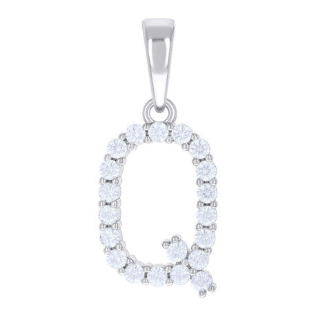 925 Silver Initial Letter "Q" Pendant Moissanite C