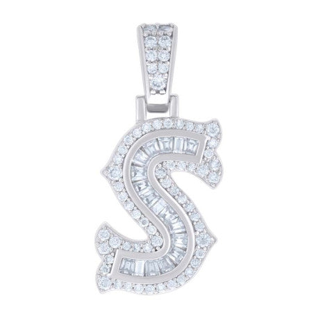 925 Silver Pendant "S" Moissanite 0.49Ct, Baguette