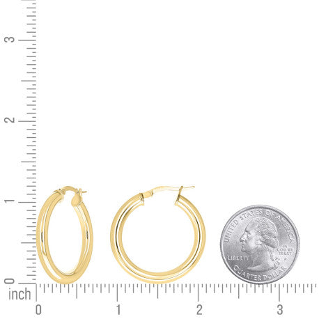 925 Sterling Silver Tube Hoop Earrings 3.5mm-20-Yellow