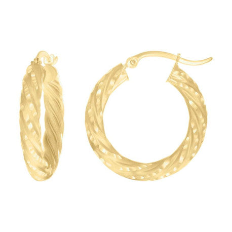14Kt Gold Fancy Hoop Earrings 4mm