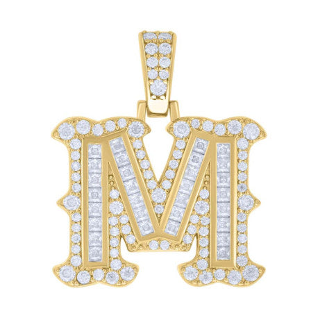 925 Silver Pendant "M" Moissanite 0.90Ct, Baguette