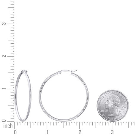 925 Sterling Silver Tube Hoop Earrings 2mm-35-Rhodium