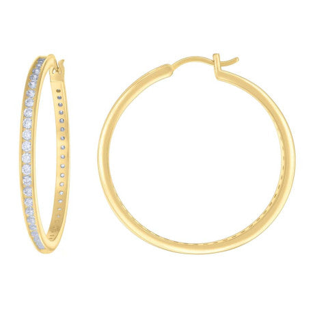 925 Sterling Silver Cz Hoop Earrings 3mm-40