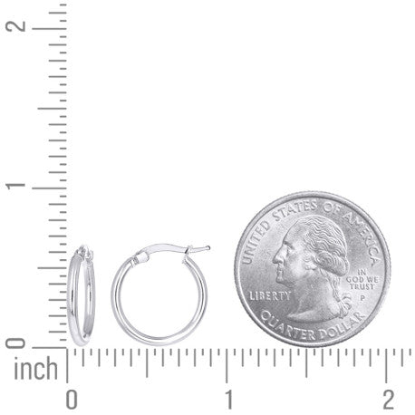 925 Sterling Silver Tube Hoop Earrings 2mm-15-Rhodium